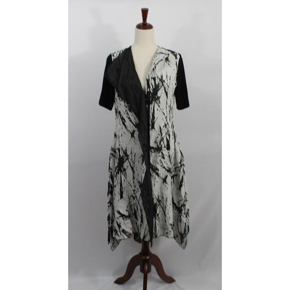 XD Xenia Design Sz 38 L 8 Black Gray Linen Blend Lagenlook Dress